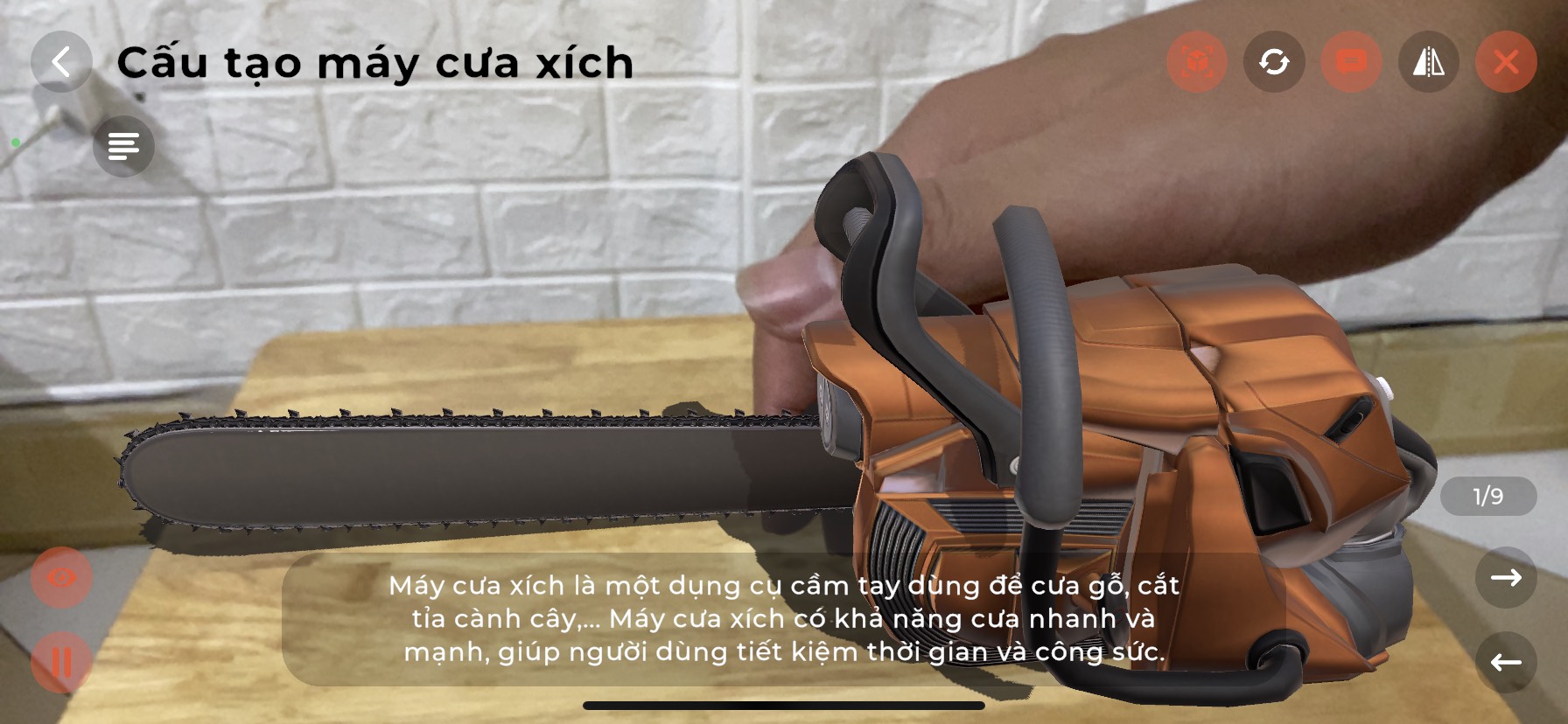 Hình ảnh máy cưa xích trong công nghệ AR