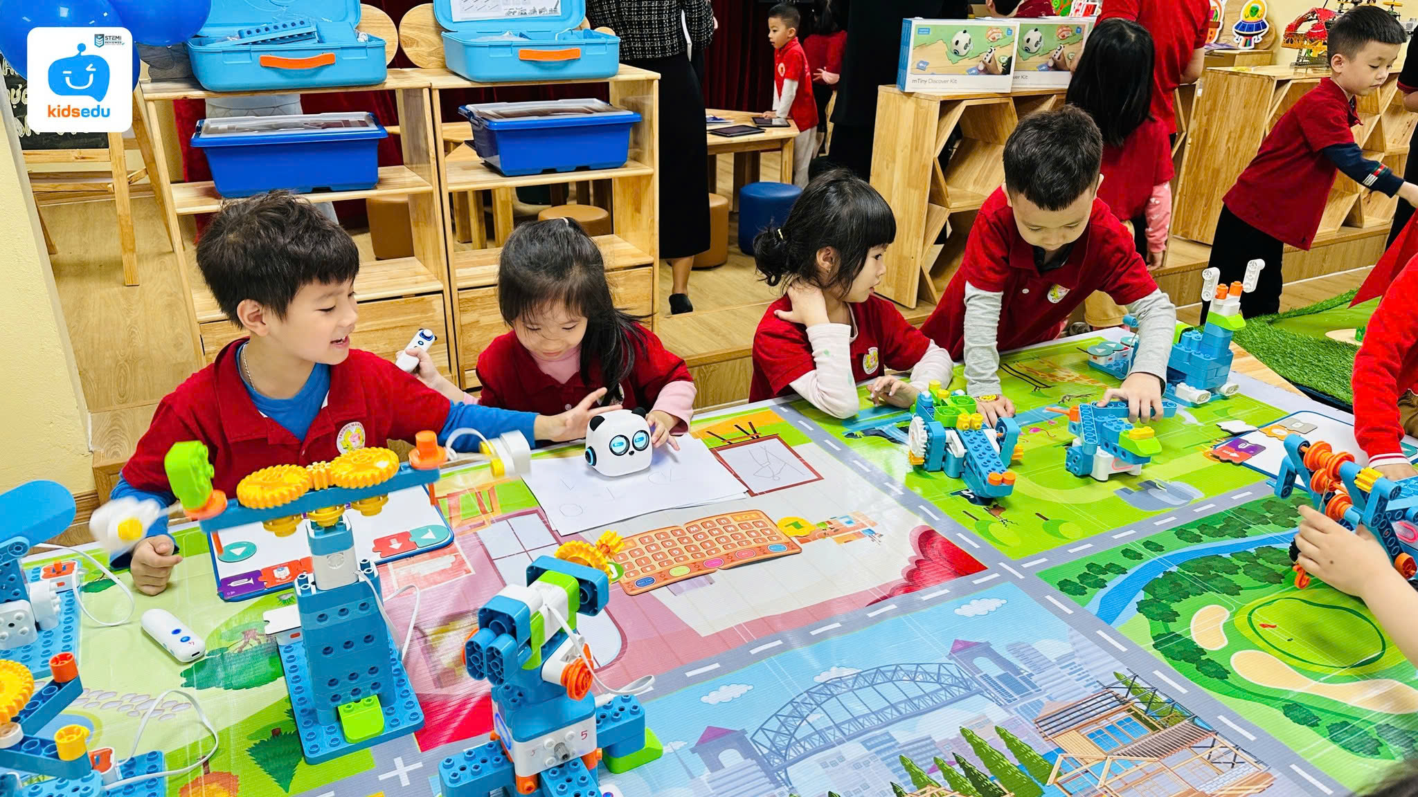 Students learn to program the mTiny and WhalesBot robots.