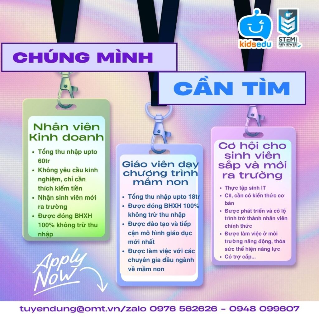 KidsEdu Tuyển Dụng Giáo Viên Mầm Non Tại TP.HCM & Chuyên Viên Kinh Doanh Giáo Dục Tại Hà Nội