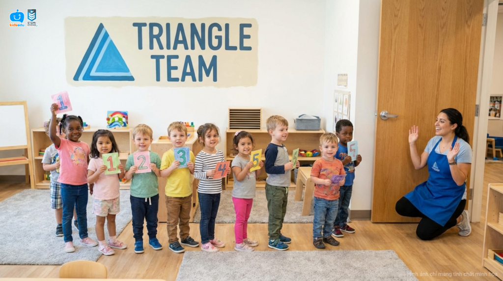 Students lining up by number order as part of a KidsEdu STEM transition routine.